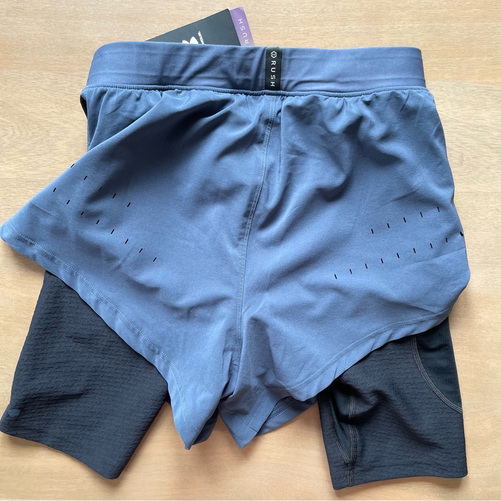 Under Armour Rush Athletic Compression Shorts Blue and Black Performance Design - Picture 6 of 9